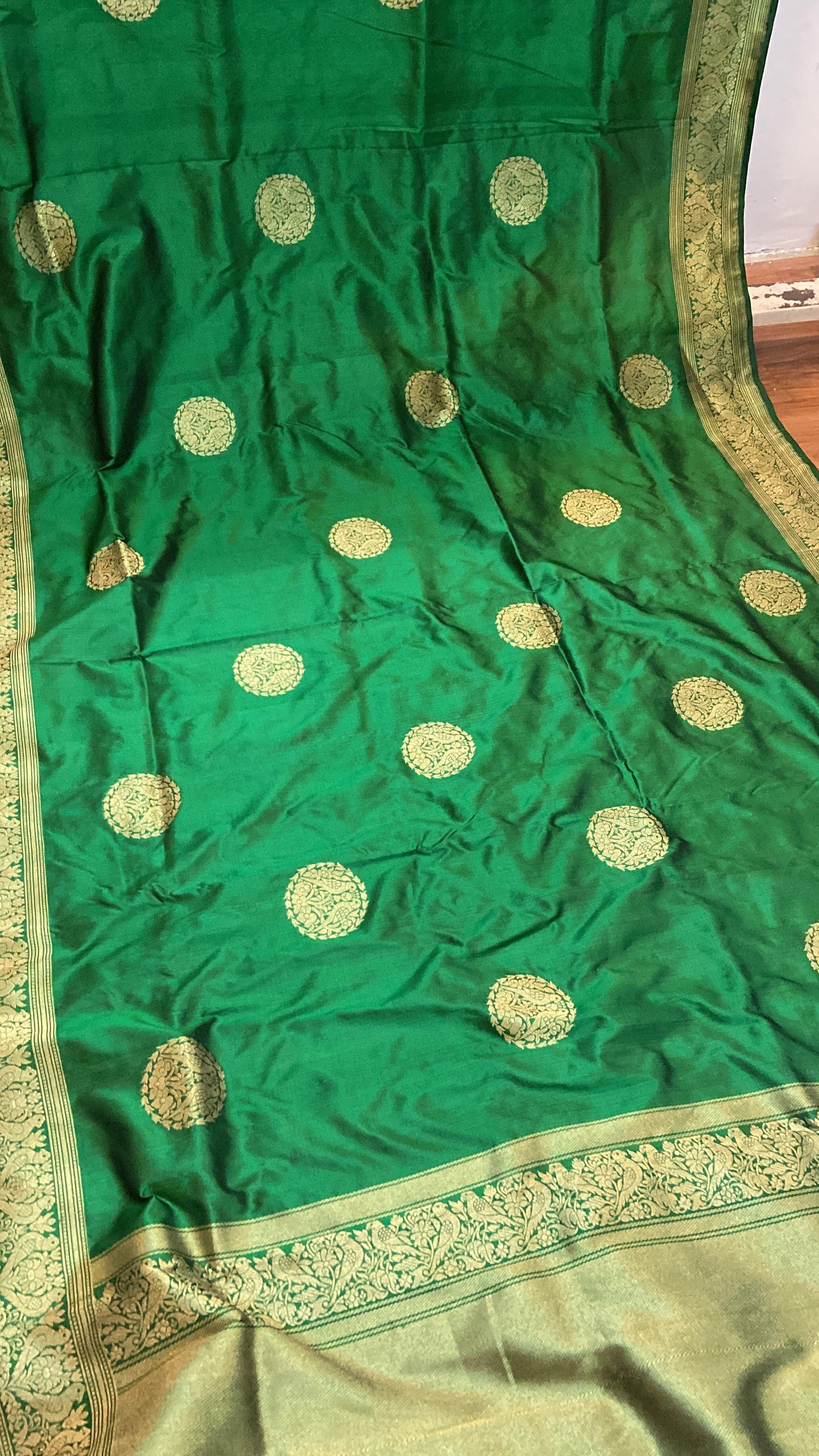 Green Pure Banarasi Katan Silk Handloom Saree- Kadhwa Figures by Shades Of Benares - banarasi - banarasi saree shop