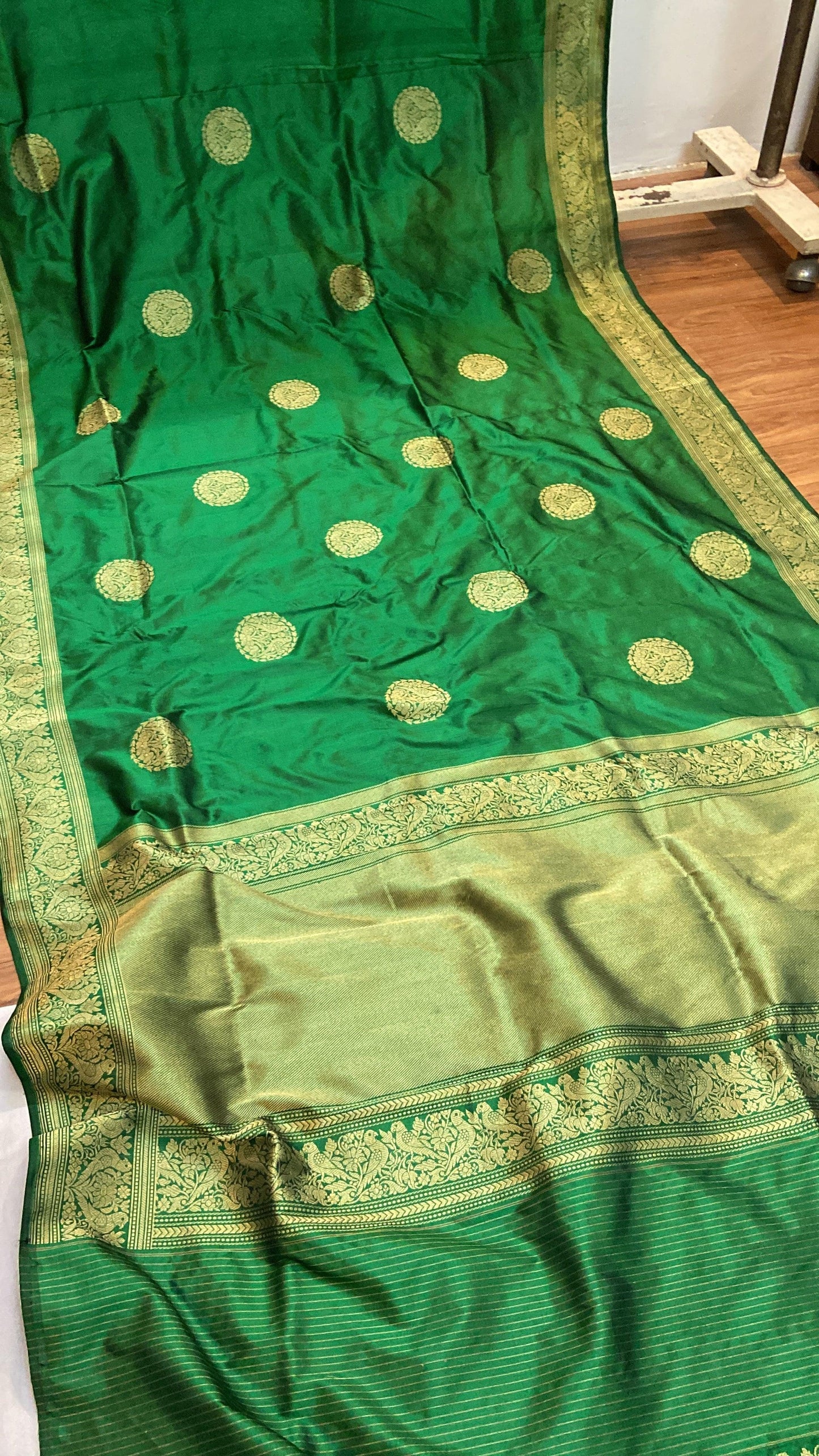 Green Pure Banarasi Katan Silk Handloom Saree- Kadhwa Figures by Shades Of Benares - banarasi - banarasi saree shop