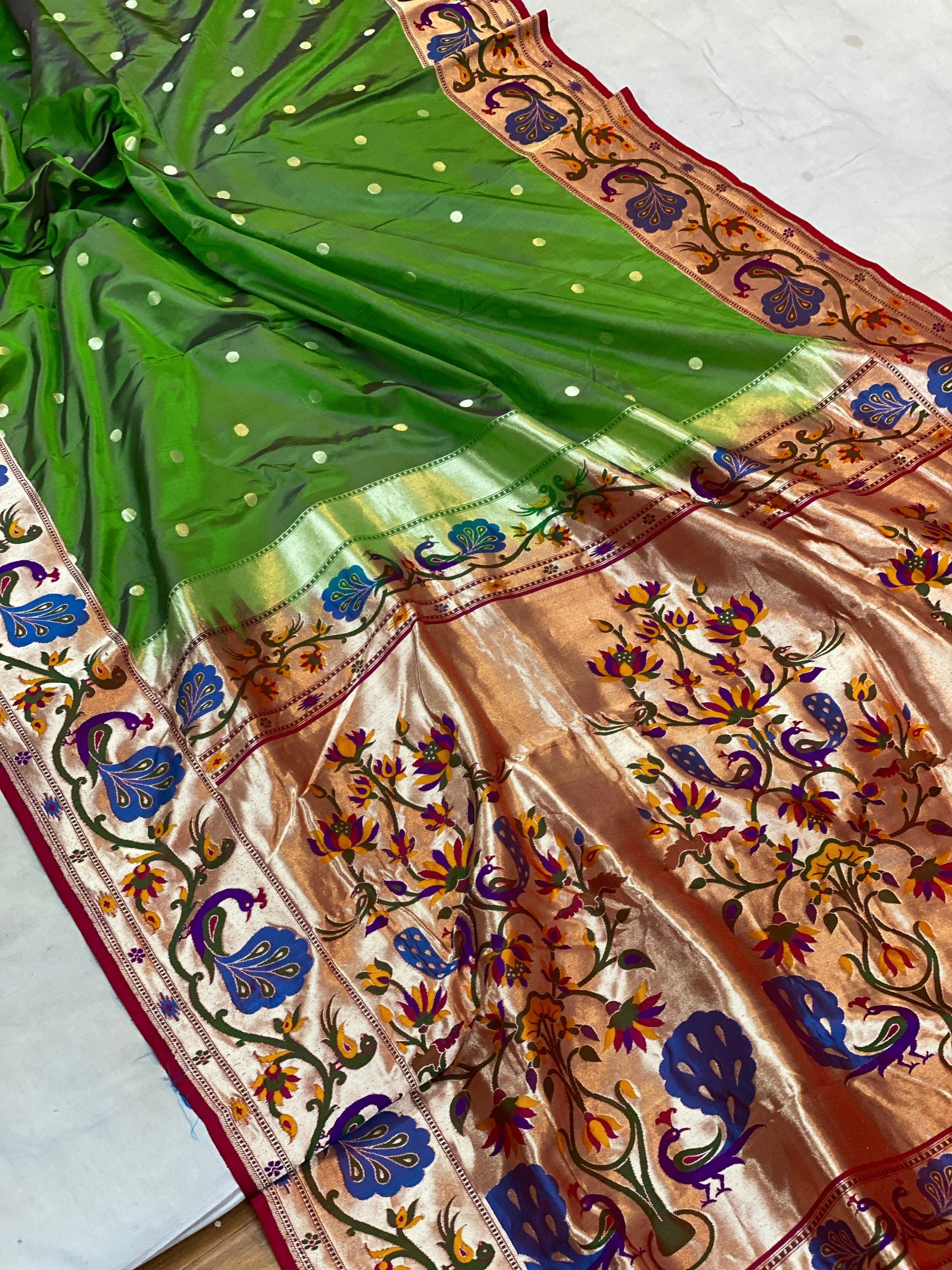 Green Pure Banarasi Katan Silk Handloom Saree- Kadhwa Paithani by Shades Of Benares - banarasi - banarasi saree shop