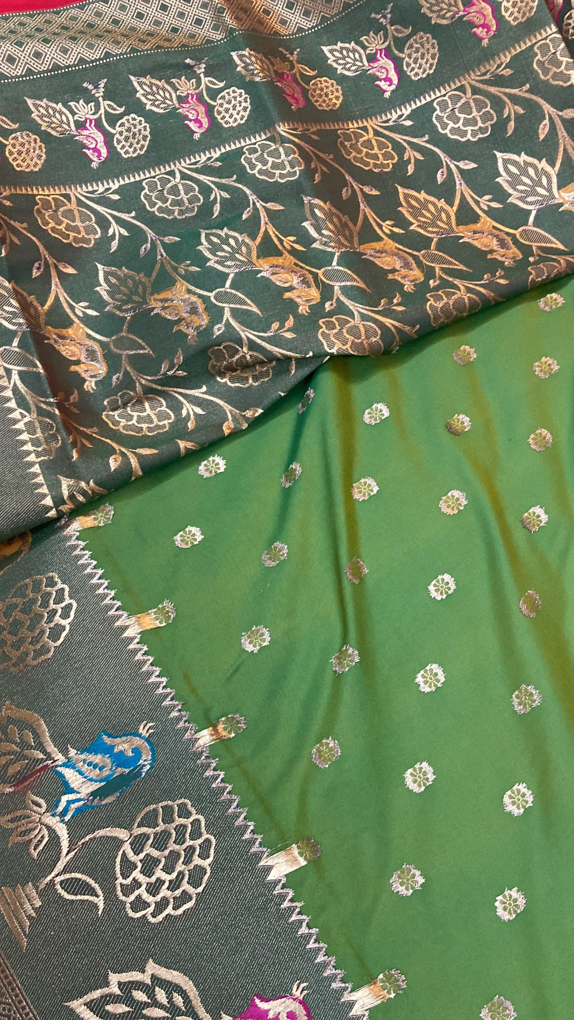 Green Pure Banarasi Katan Silk Handloom Saree- Paithani by Shades Of Benares - banarasi - banarasi saree shop