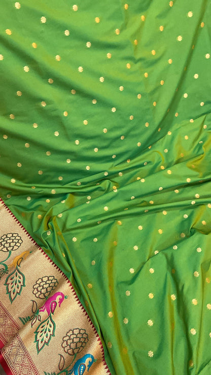 Green Pure Banarasi Katan Silk Handloom Saree- Paithani by Shades Of Benares - banarasi - banarasi saree shop