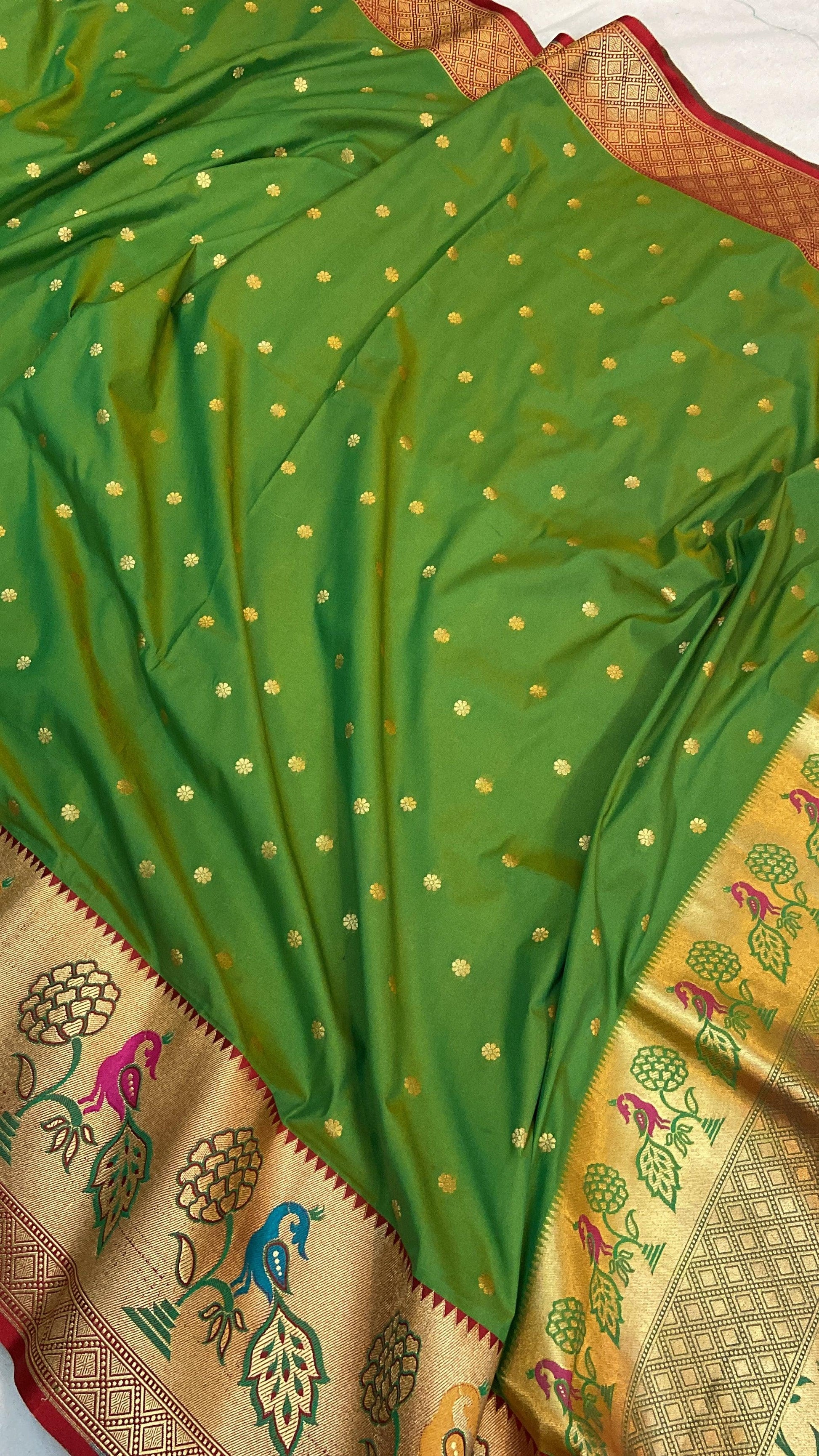 Green Pure Banarasi Katan Silk Handloom Saree- Paithani by Shades Of Benares - banarasi - banarasi saree shop