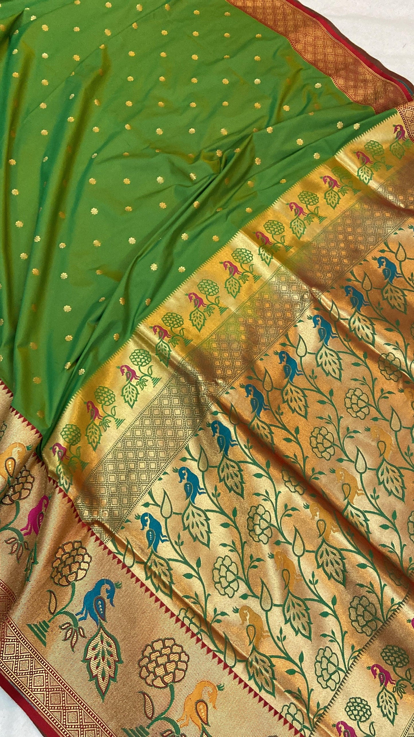 Green Pure Banarasi Katan Silk Handloom Saree- Paithani by Shades Of Benares - banarasi - banarasi saree shop