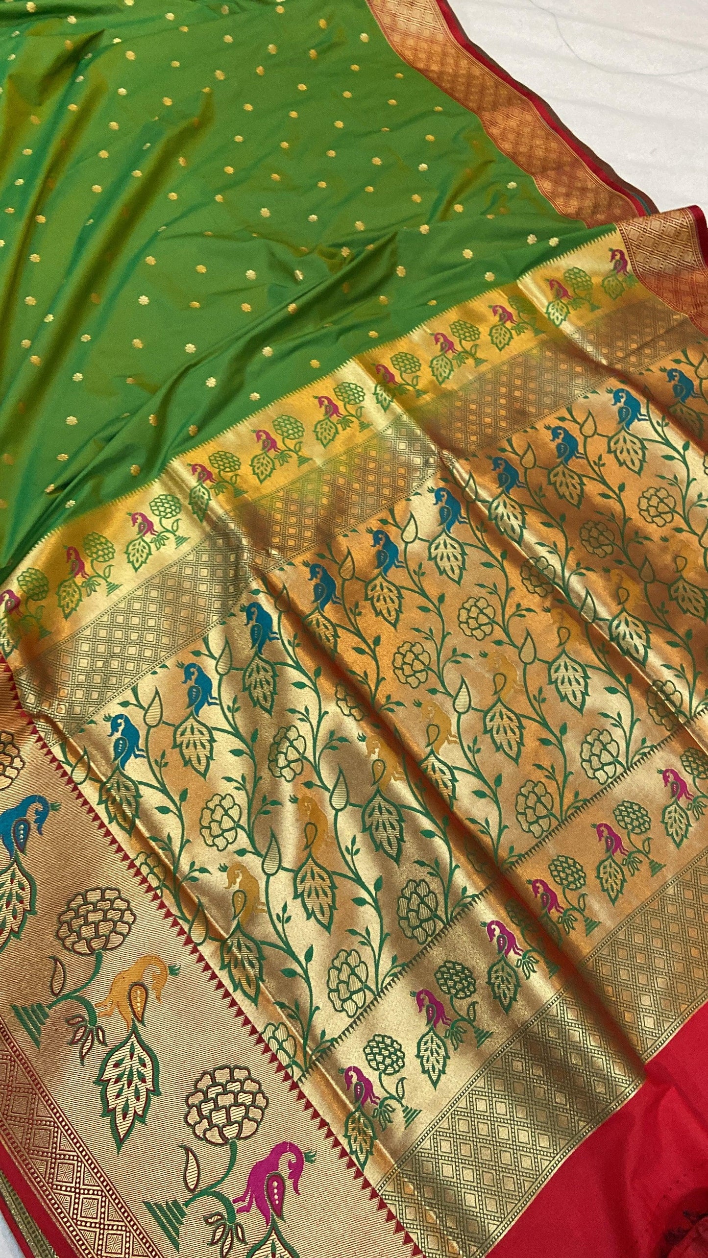 Green Pure Banarasi Katan Silk Handloom Saree- Paithani by Shades Of Benares - banarasi - banarasi saree shop