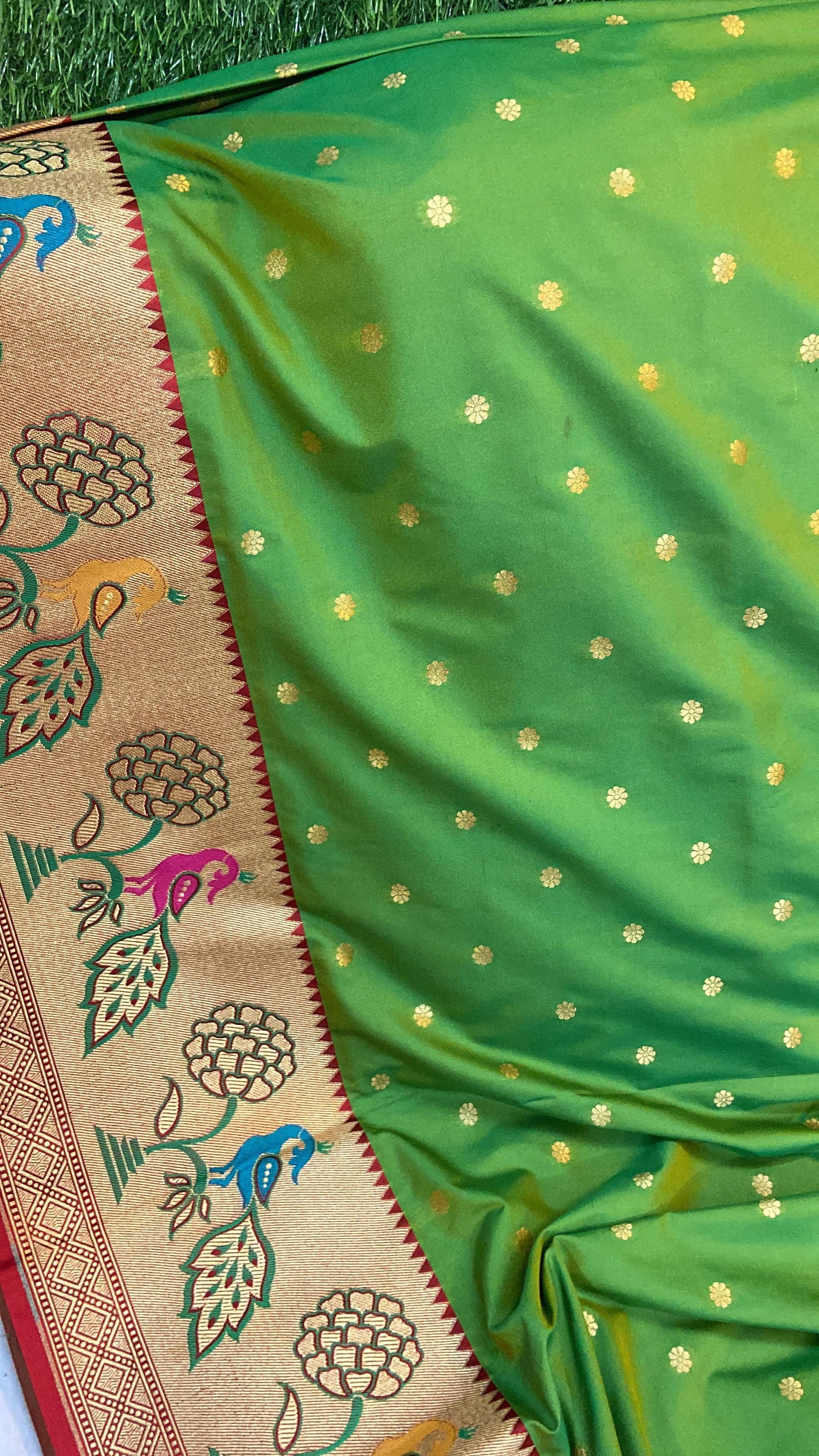 Green Pure Banarasi Katan Silk Handloom Saree- Paithani by Shades Of Benares - banarasi - banarasi saree shop