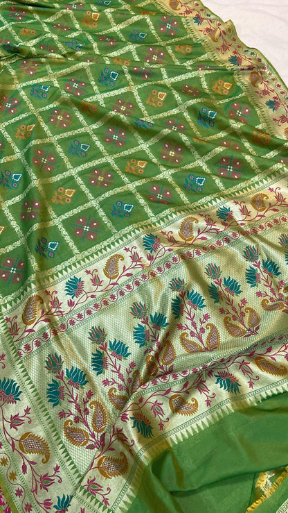 Green Pure Banarasi Katan Silk Handloom Saree by Shades Of Benares - banarasi - banarasi saree shop