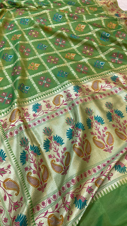 Green Pure Banarasi Katan Silk Handloom Saree by Shades Of Benares - banarasi - banarasi saree shop