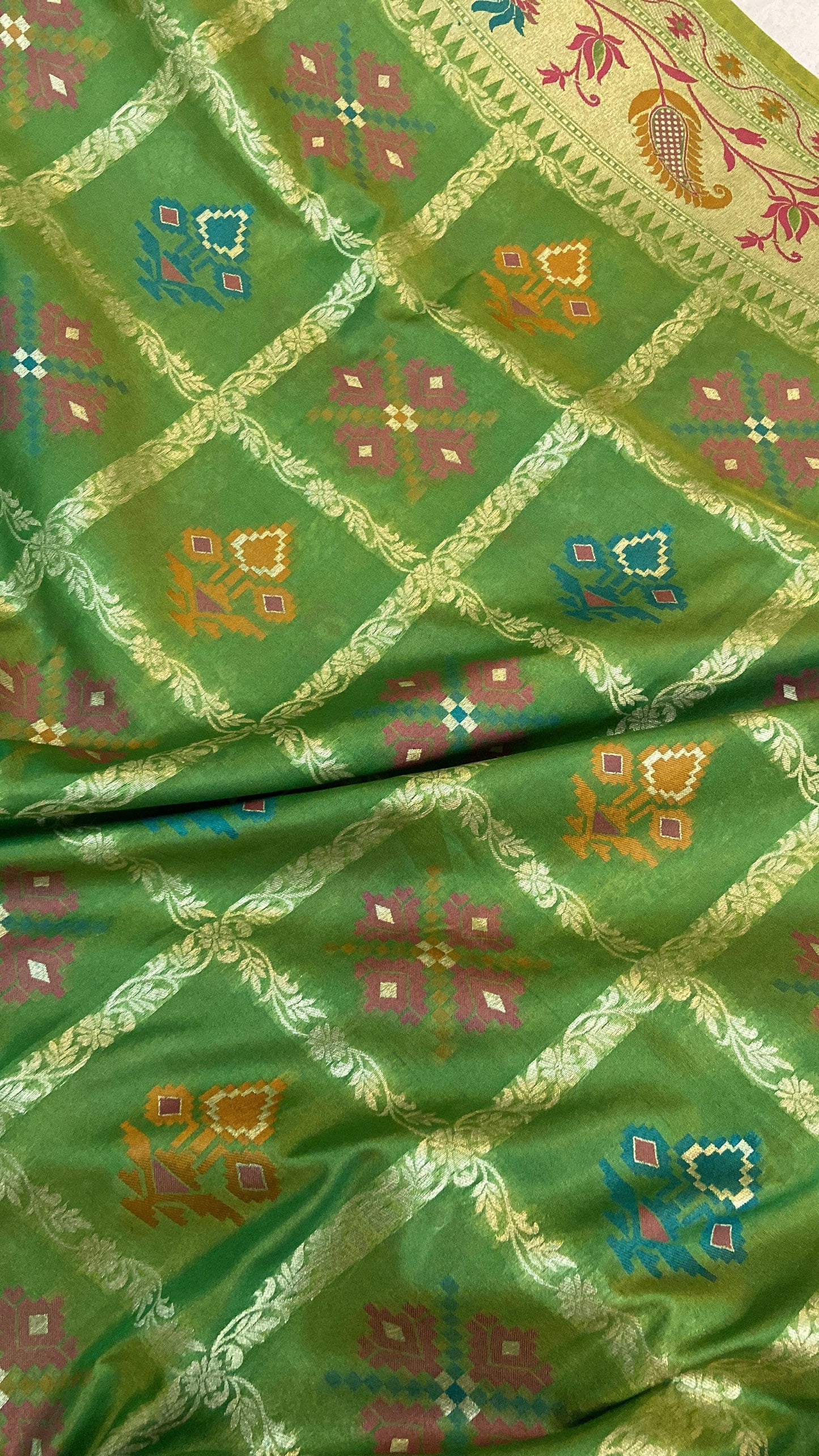 Green Pure Banarasi Katan Silk Handloom Saree by Shades Of Benares - banarasi - banarasi saree shop