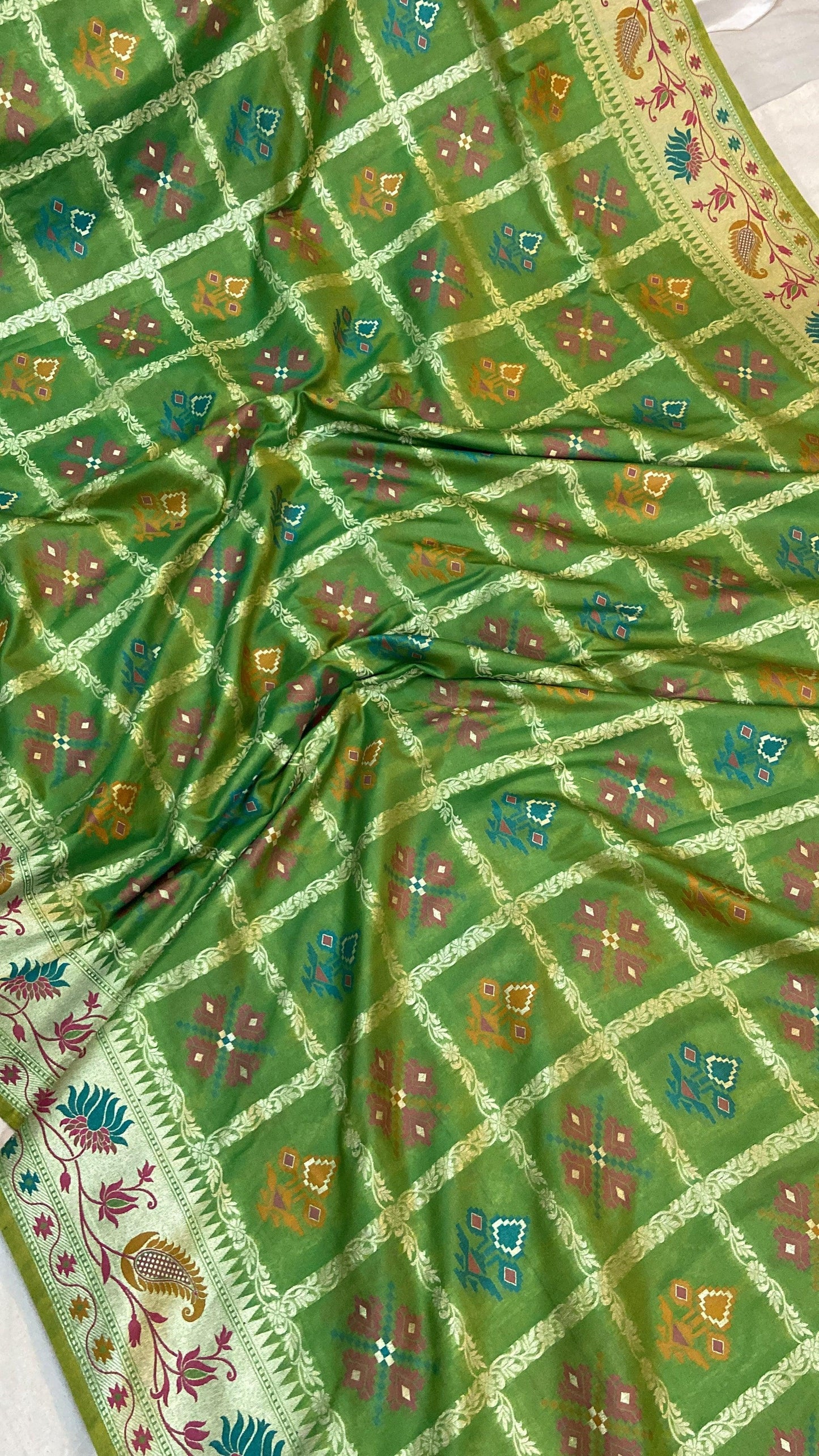 Green Pure Banarasi Katan Silk Handloom Saree by Shades Of Benares - banarasi - banarasi saree shop