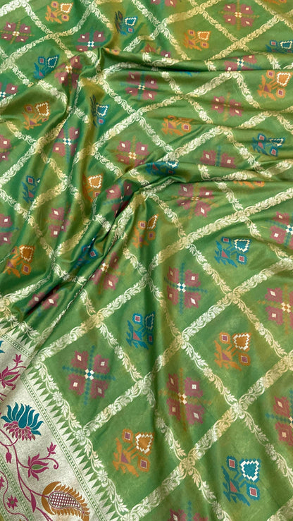 Green Pure Banarasi Katan Silk Handloom Saree by Shades Of Benares - banarasi - banarasi saree shop