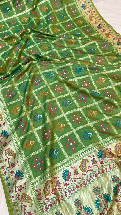 Green Pure Banarasi Katan Silk Handloom Saree by Shades Of Benares - banarasi - banarasi saree shop