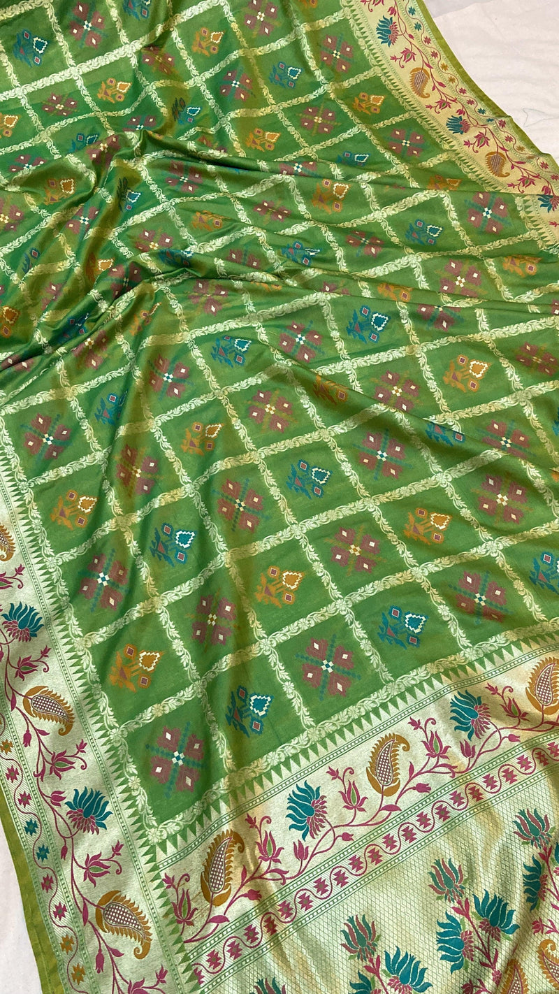 Green Pure Banarasi Katan Silk Handloom Saree by Shades Of Benares - banarasi - banarasi saree shop