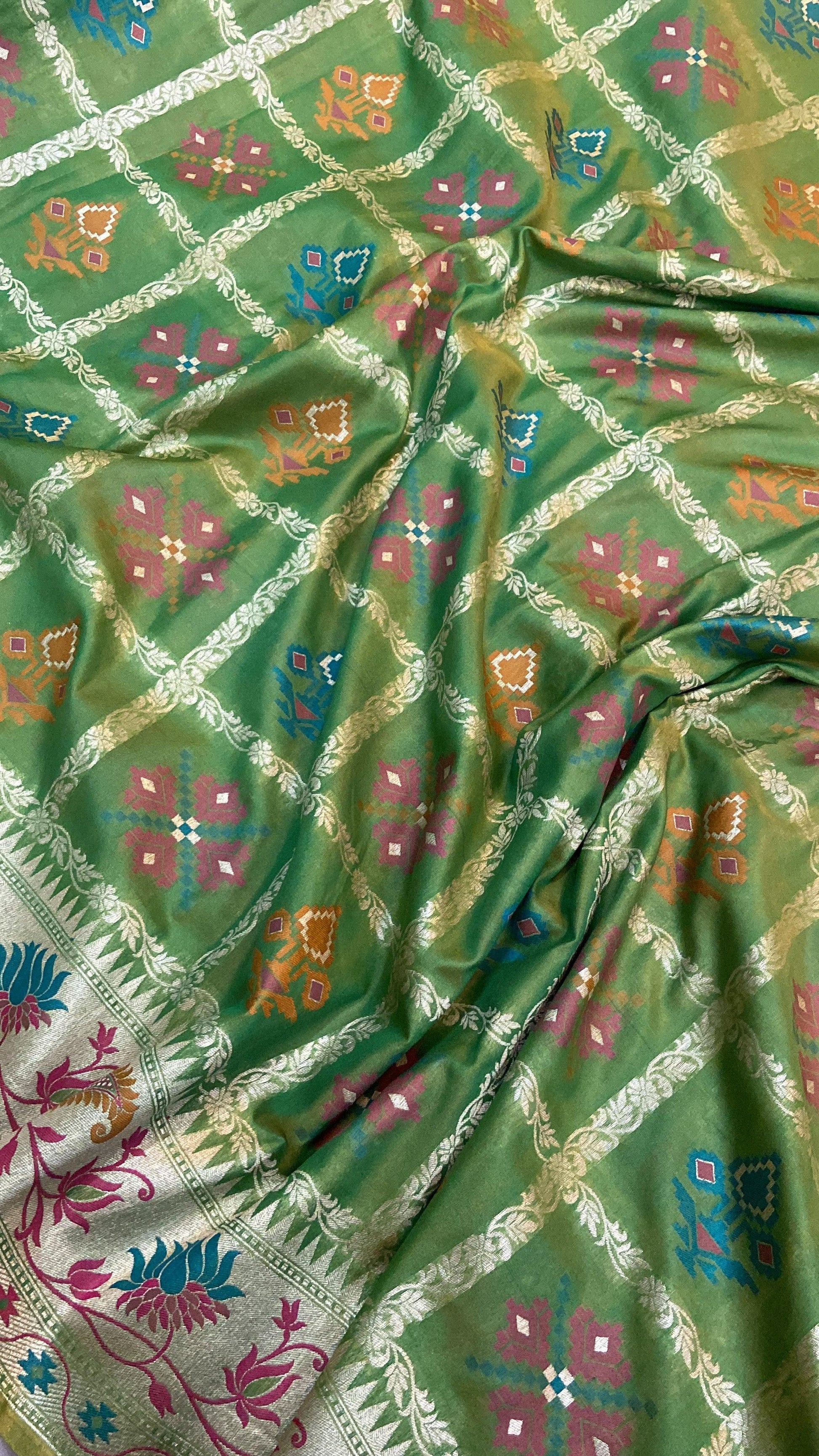 Green Pure Banarasi Katan Silk Handloom Saree by Shades Of Benares - banarasi - banarasi saree shop