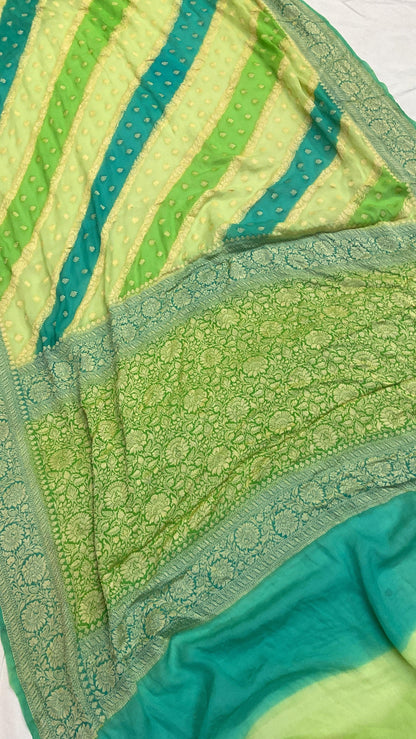 Green Pure Banarasi Khaddi Georgette Handloom Saree - Rangkaat by Shades Of Benares - banarasi - banarasi saree shop