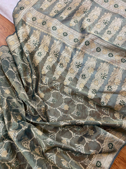 Green Pure Banarasi Tissue Silk Handloom Saree by Shades Of Benares - banarasi - banarasi saree shop