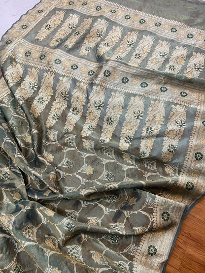 Green Pure Banarasi Tissue Silk Handloom Saree by Shades Of Benares - banarasi - banarasi saree shop