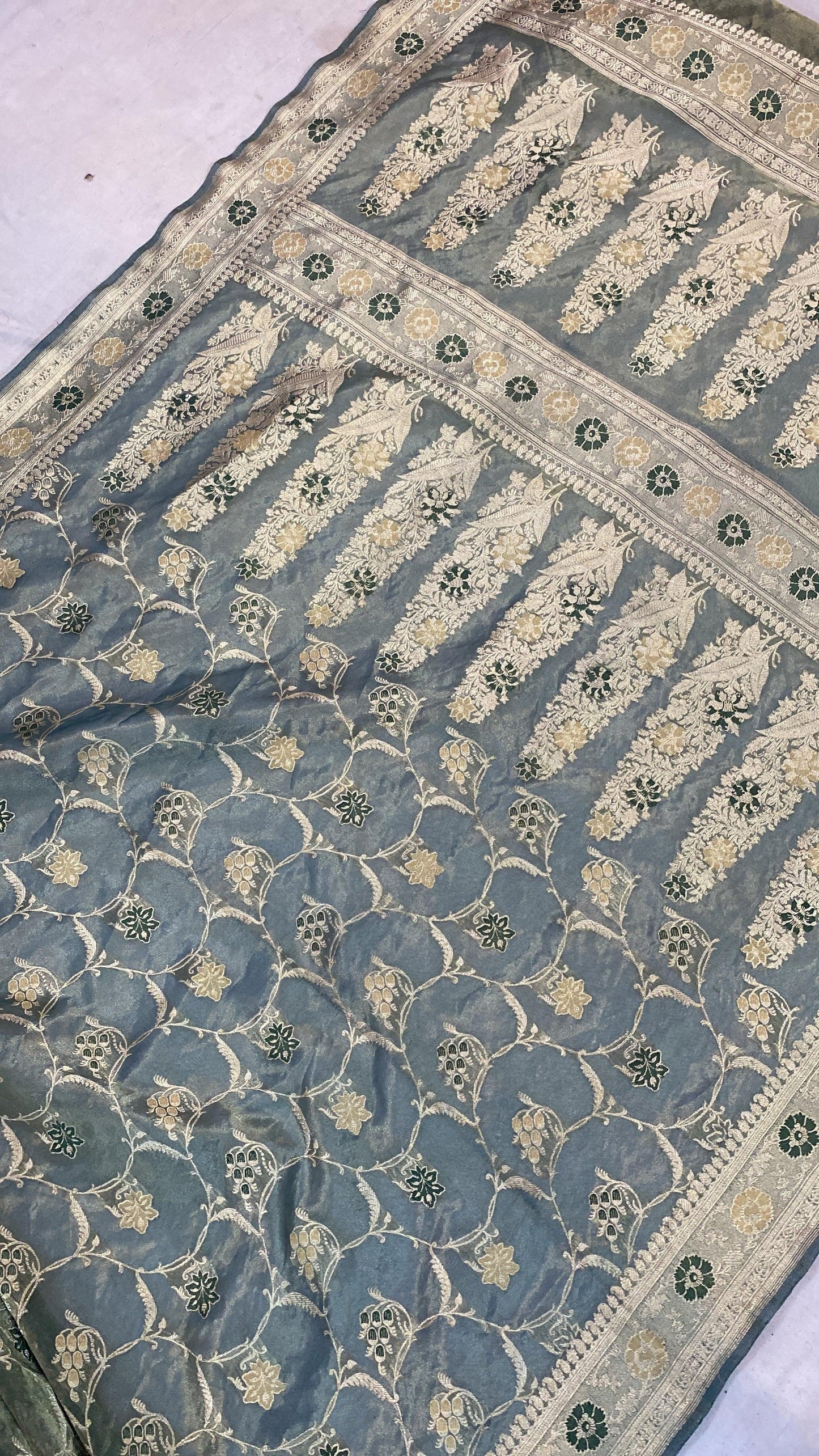 Green Pure Banarasi Tissue Silk Handloom Saree by Shades Of Benares - banarasi - banarasi saree shop