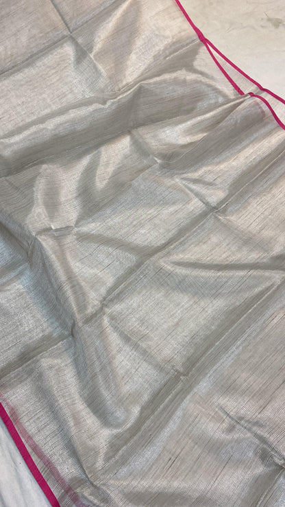 Grey & Pink Pure Banarasi Linen Tissue Handloom Saree by Shades Of Benares - banarasi - banarasi saree shop