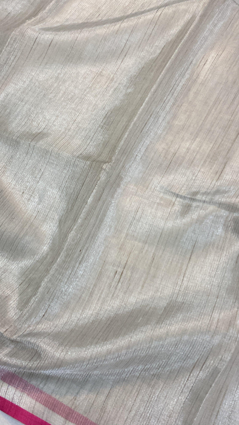 Grey & Pink Pure Banarasi Linen Tissue Handloom Saree - Shades Of Benares