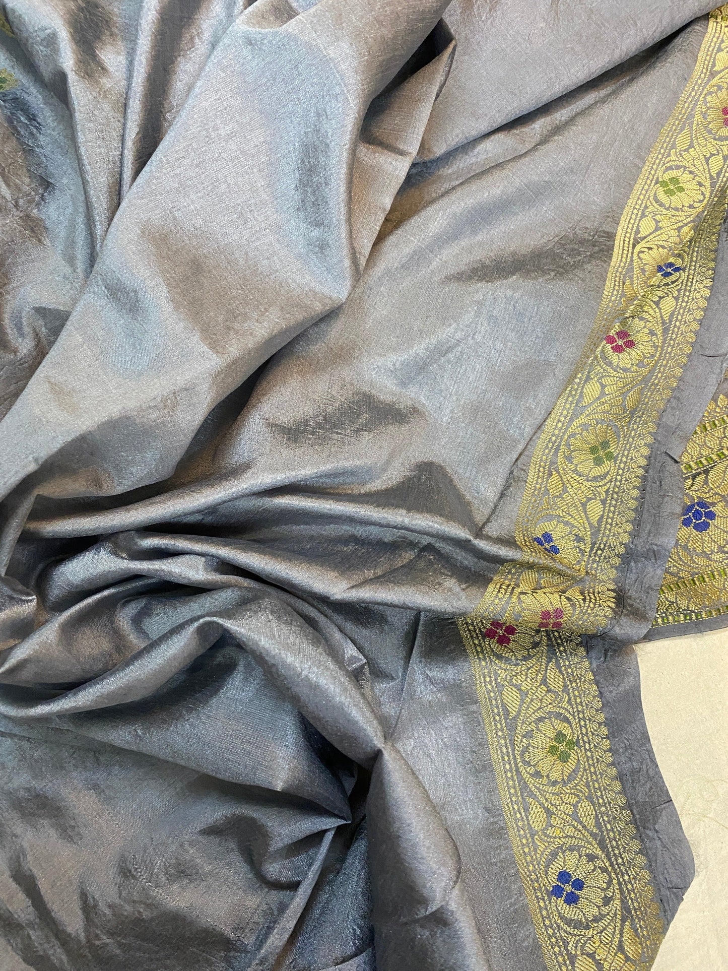 Grey Banarasi Katan Soft Silk Handloom Saree by Shades Of Benares - banarasi - banarasi saree shop