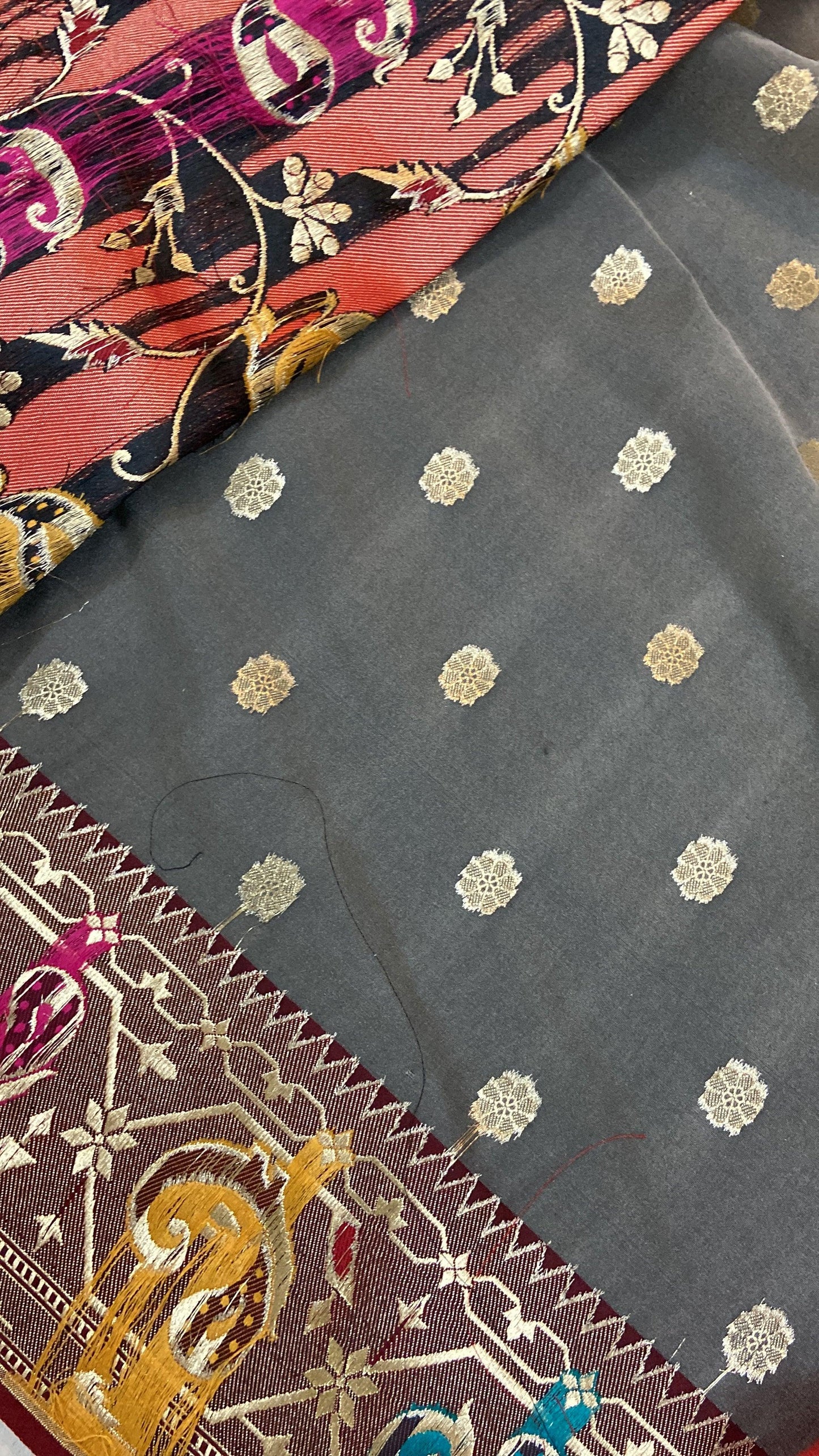 Grey Pure Banarasi Katan Silk Handloom Saree- Paithani by Shades Of Benares - banarasi - banarasi saree shop