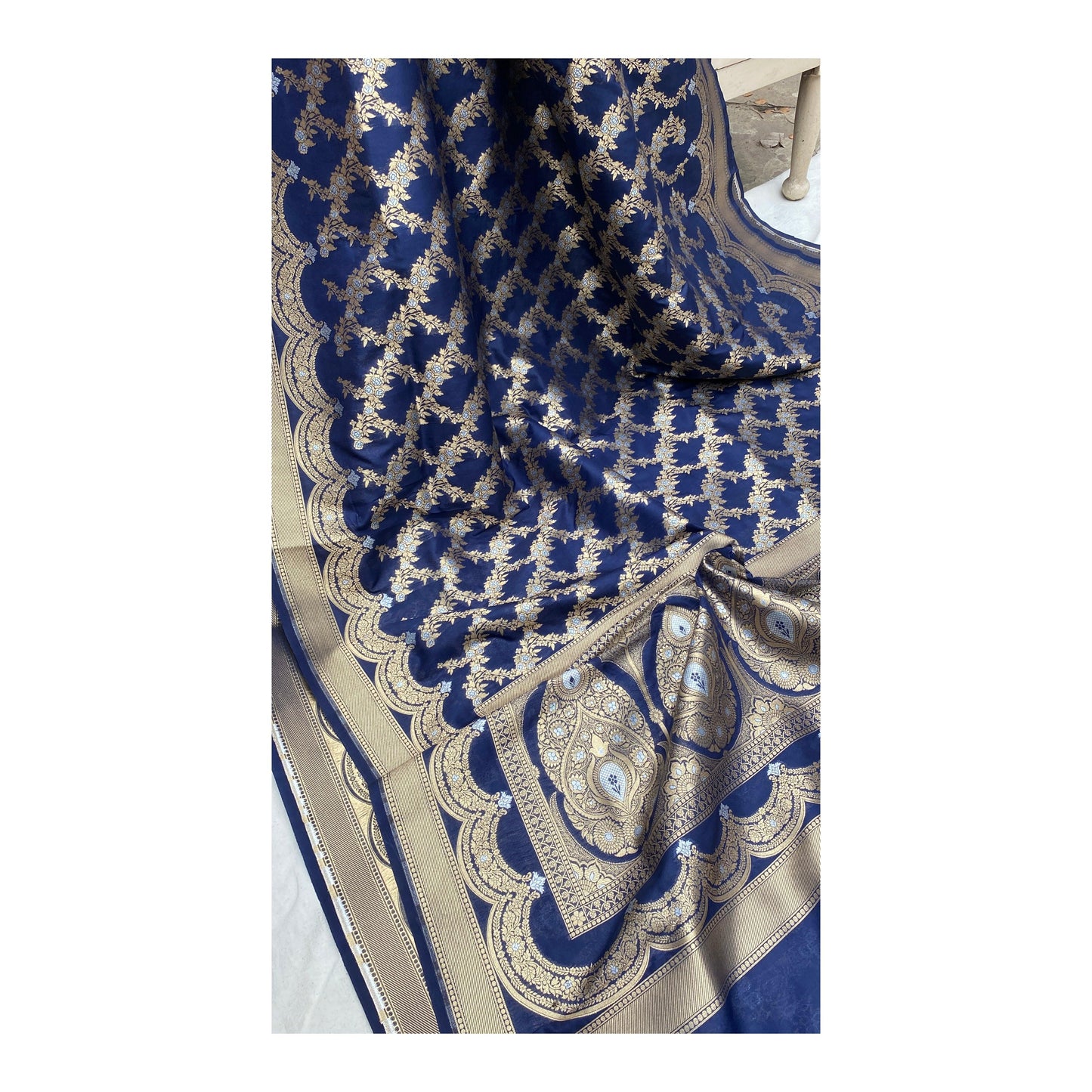 Handwoven Blue Banarasi Katan Silk Sari by Shades Of Benares - banarasi - banarasi saree shop