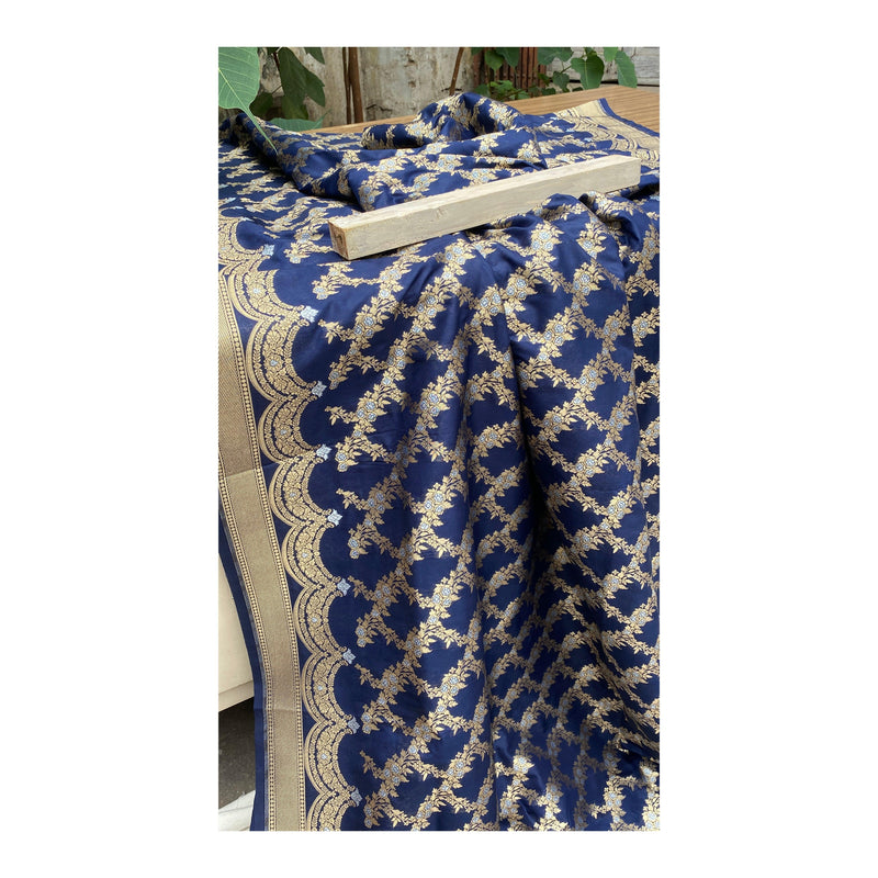 Handwoven Blue Banarasi Katan Silk Sari by Shades Of Benares - banarasi - banarasi saree shop