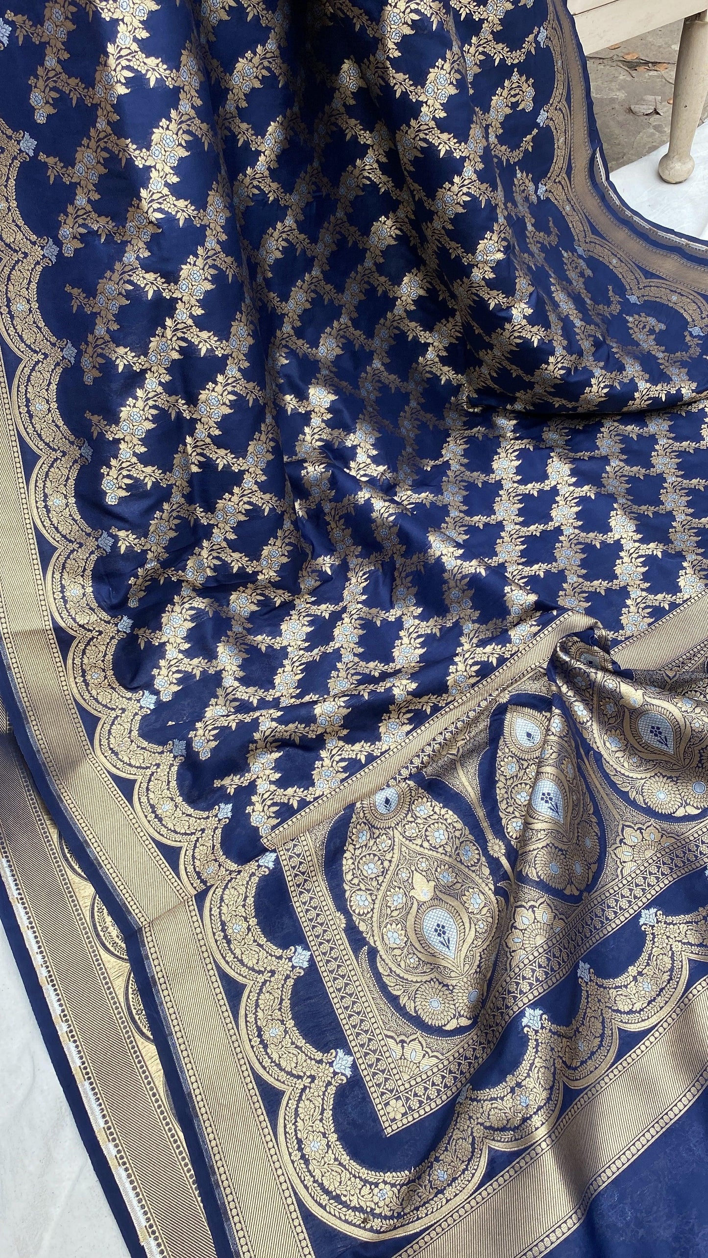 Handwoven Blue Banarasi Katan Silk Sari by Shades Of Benares - banarasi - banarasi saree shop