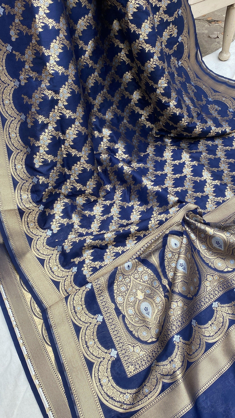 Handwoven Blue Banarasi Katan Silk Sari - Shades Of Benares
