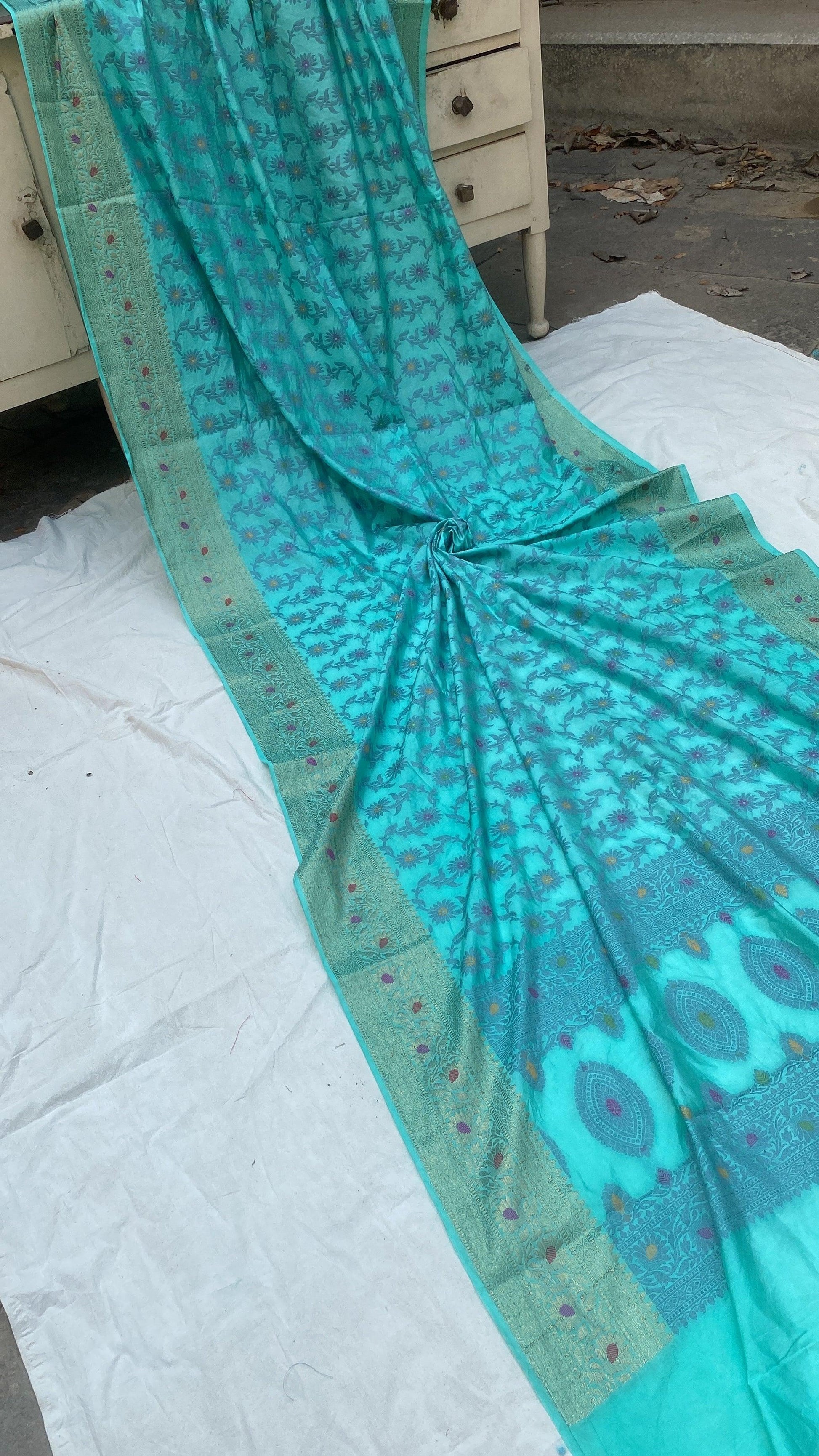 Handwoven Blue Banarasi Silk Sari by Shades Of Benares - banarasi - banarasi saree shop