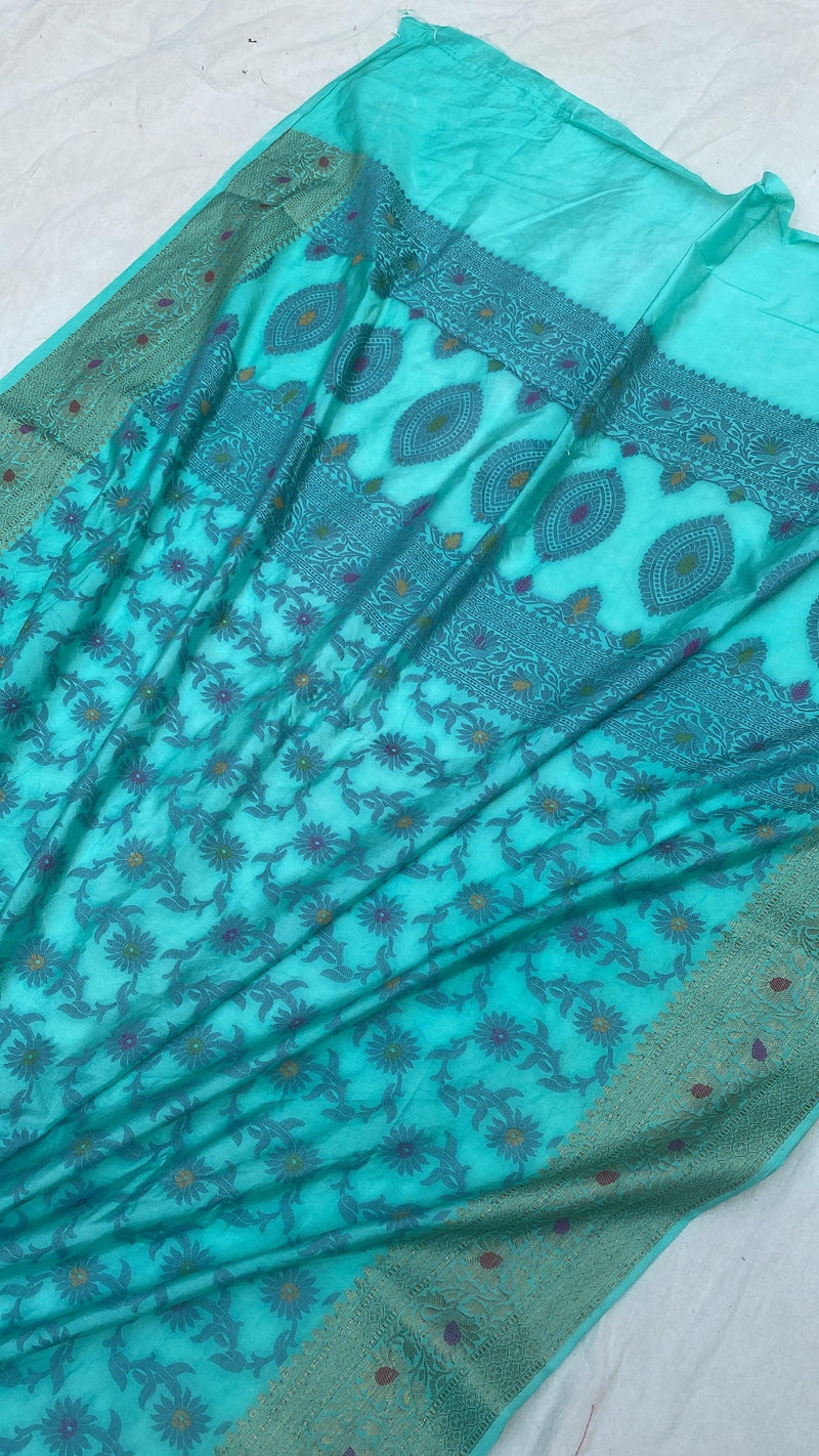 Handwoven Blue Banarasi Silk Sari - Shades Of Benares