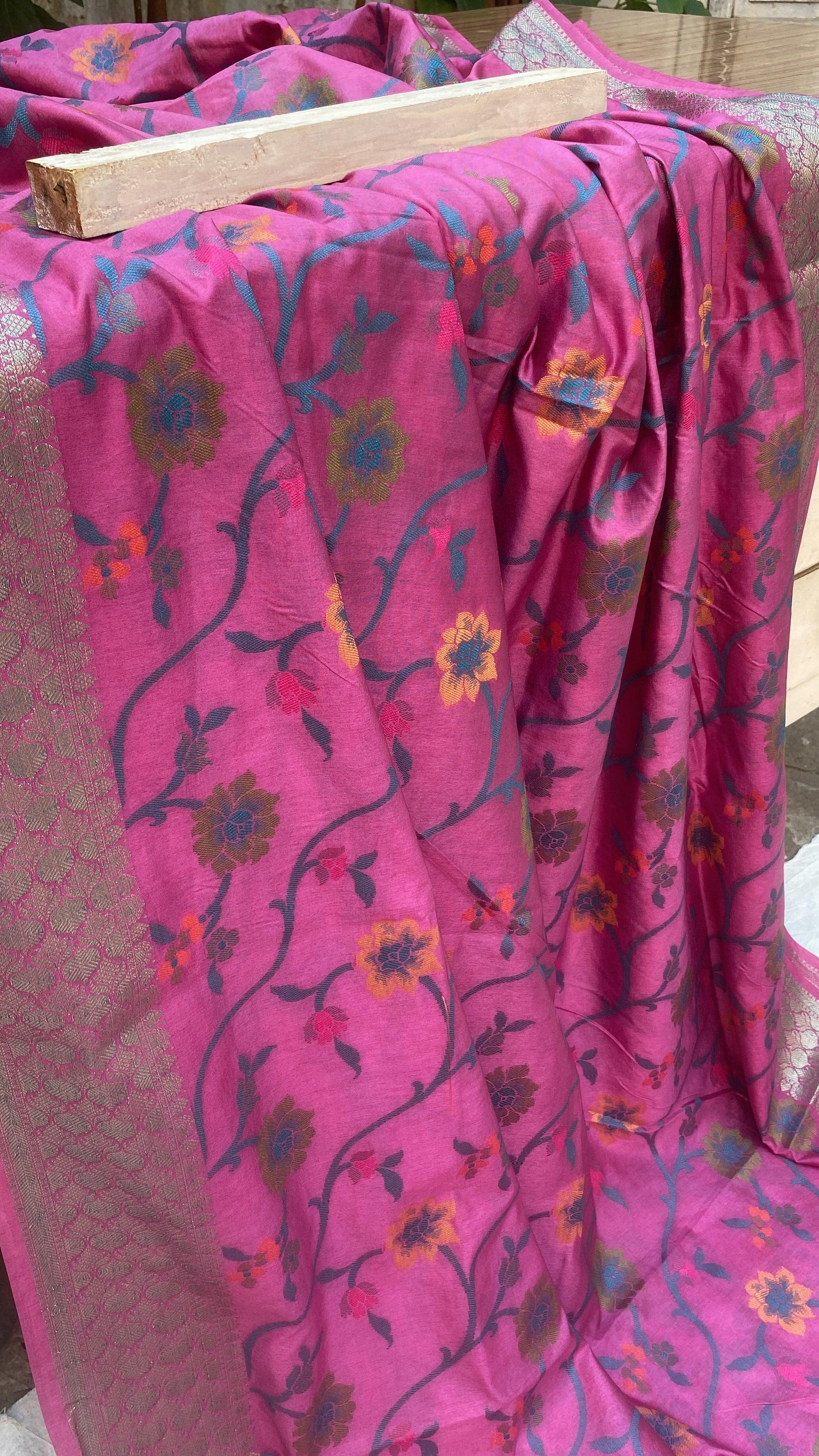 Handwoven Pink Banarasi Silk Sari by Shades Of Benares - banarasi - banarasi saree shop