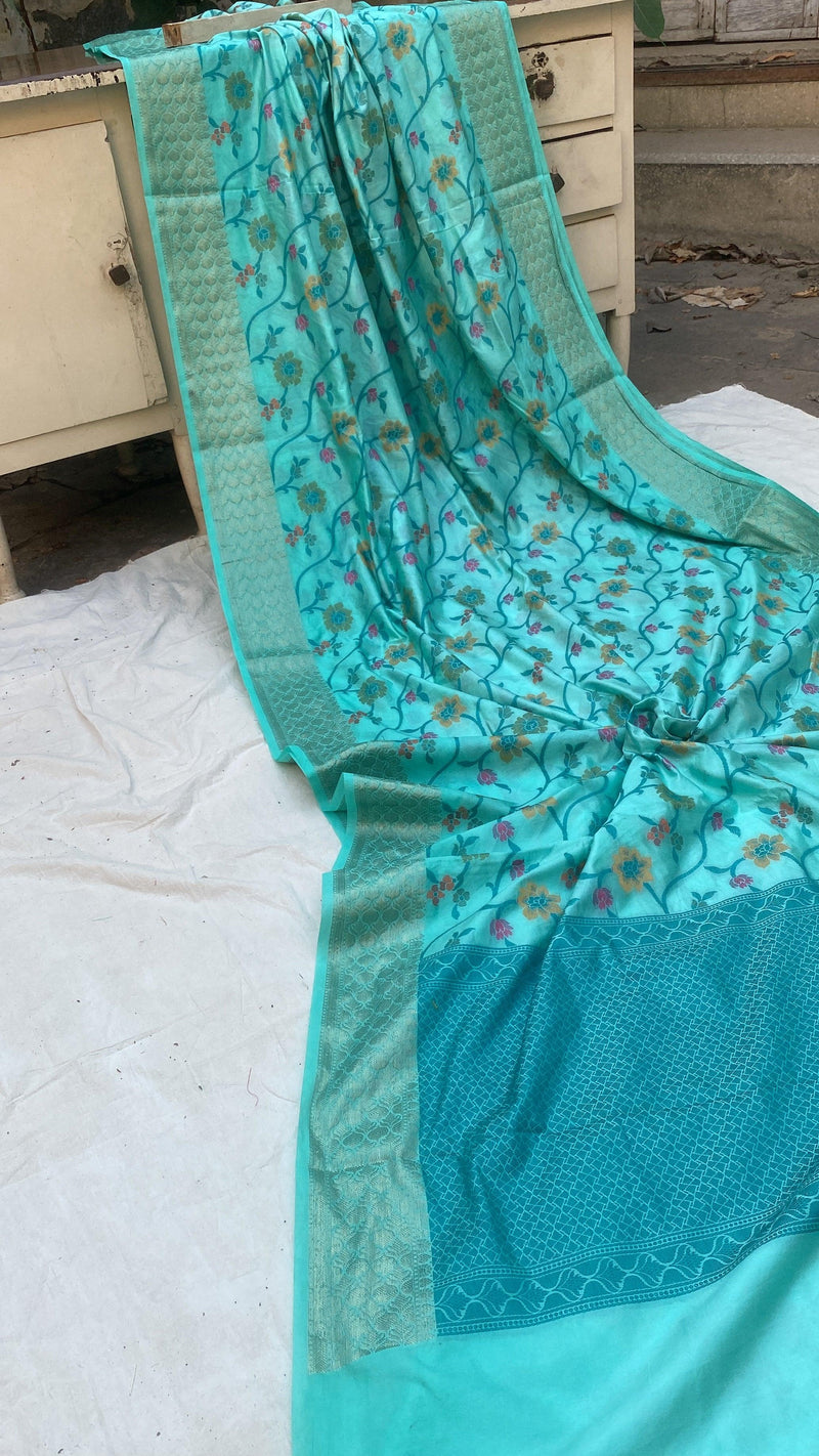 Handwoven Sea Green Banarasi Silk Sari by Shades Of Benares - banarasi - banarasi saree shop