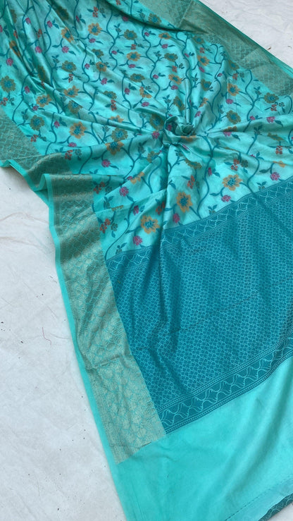 Handwoven Sea Green Banarasi Silk Sari by Shades Of Benares - banarasi - banarasi saree shop