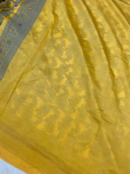 Handwoven Yellow Banarasi Silk Sari by Shades Of Benares - banarasi - banarasi saree shop