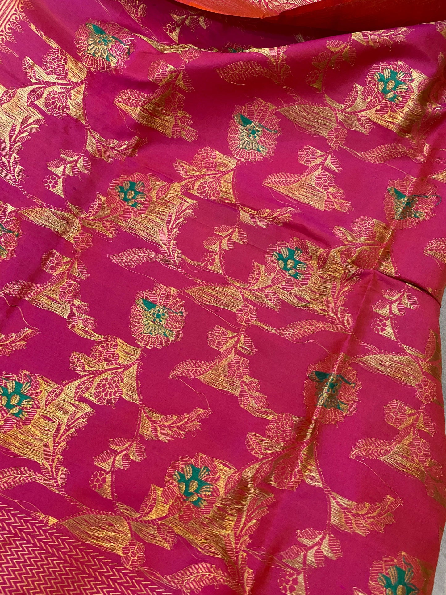 Hot Pink Pure Banarasi Katan Silk Handloom Dupatta by Shades Of Benares - banarasi - banarasi saree shop