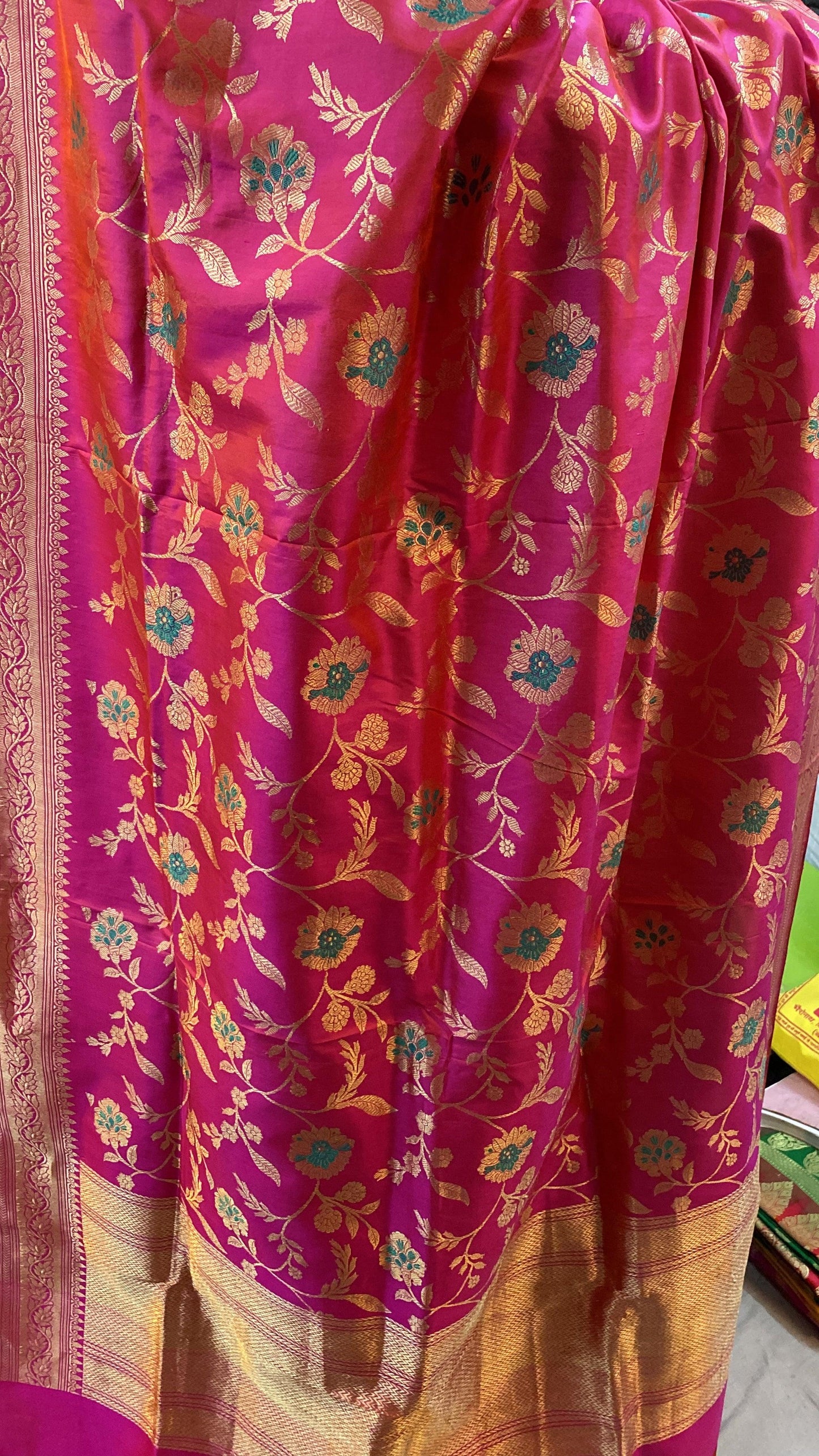 Hot Pink Pure Banarasi Katan Silk Handloom Dupatta by Shades Of Benares - banarasi - banarasi saree shop