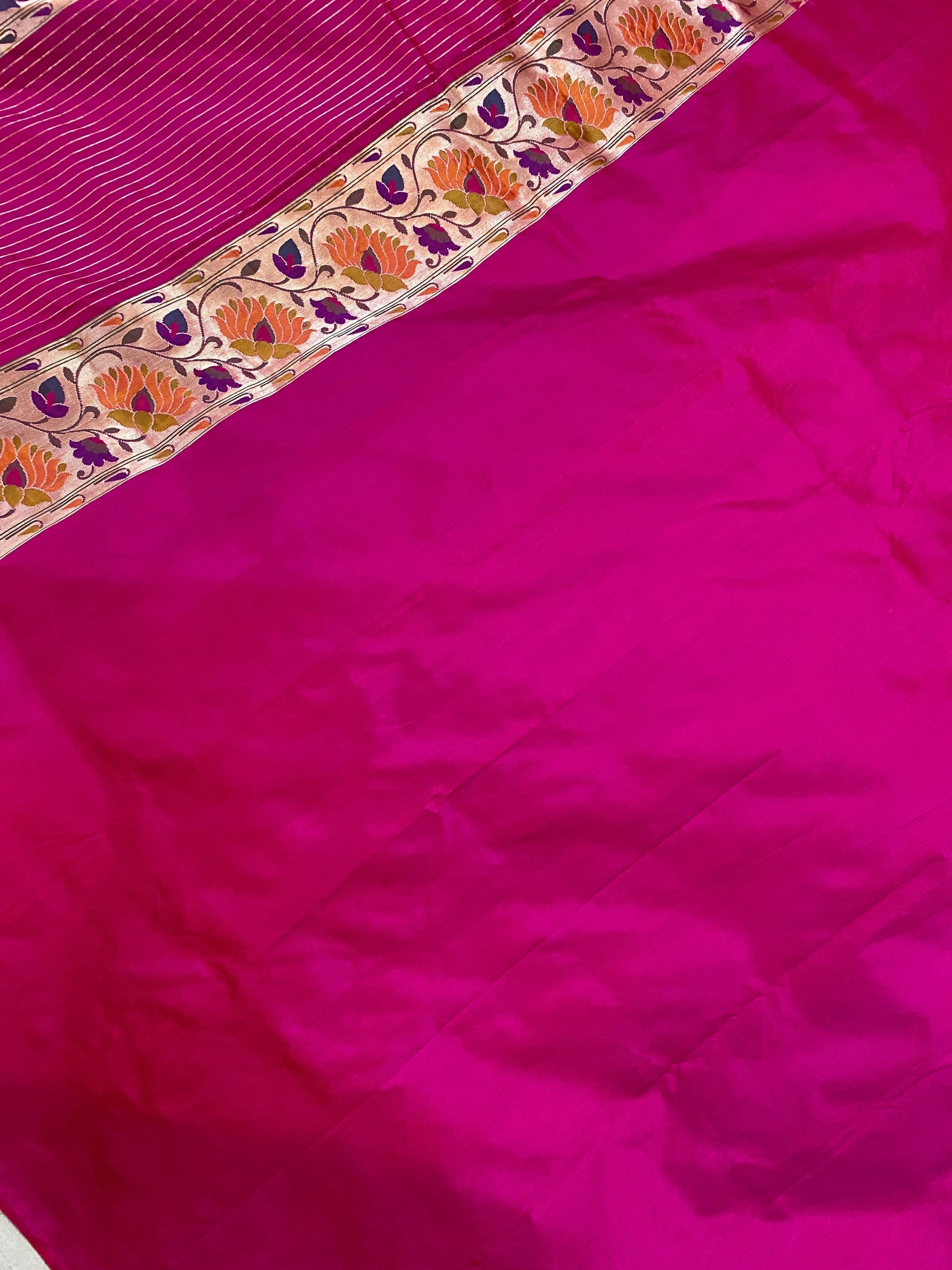 Hot Pink Pure Banarasi Katan Silk Handloom Kadhwa Paithani Saree by Shades Of Benares - banarasi - banarasi saree shop