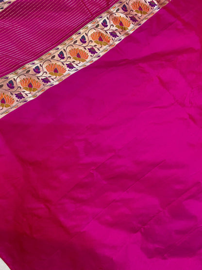 Hot Pink Pure Banarasi Katan Silk Handloom Kadhwa Paithani Saree by Shades Of Benares - banarasi - banarasi saree shop