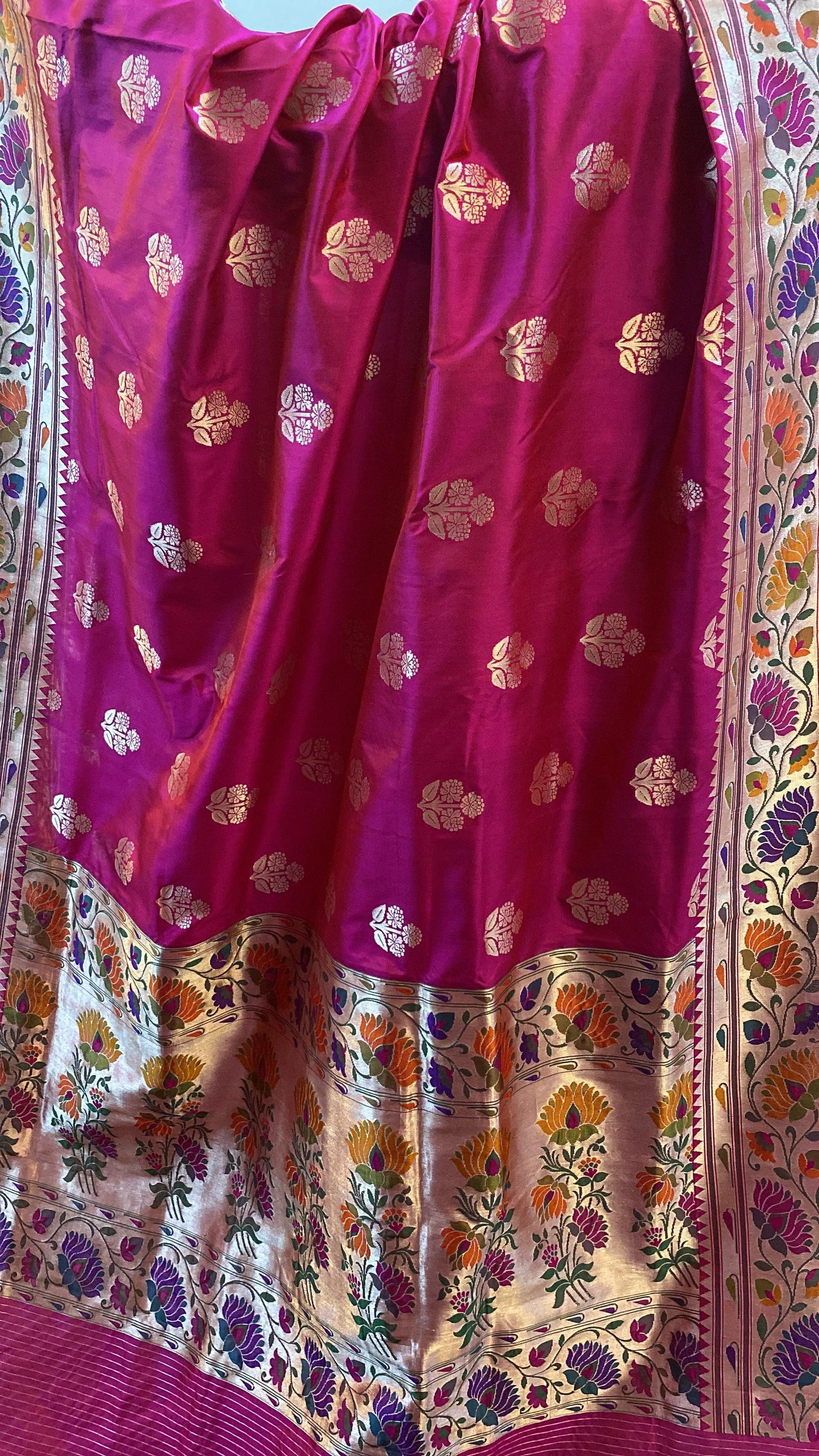 Hot Pink Pure Banarasi Katan Silk Handloom Kadhwa Paithani Saree by Shades Of Benares - banarasi - banarasi saree shop