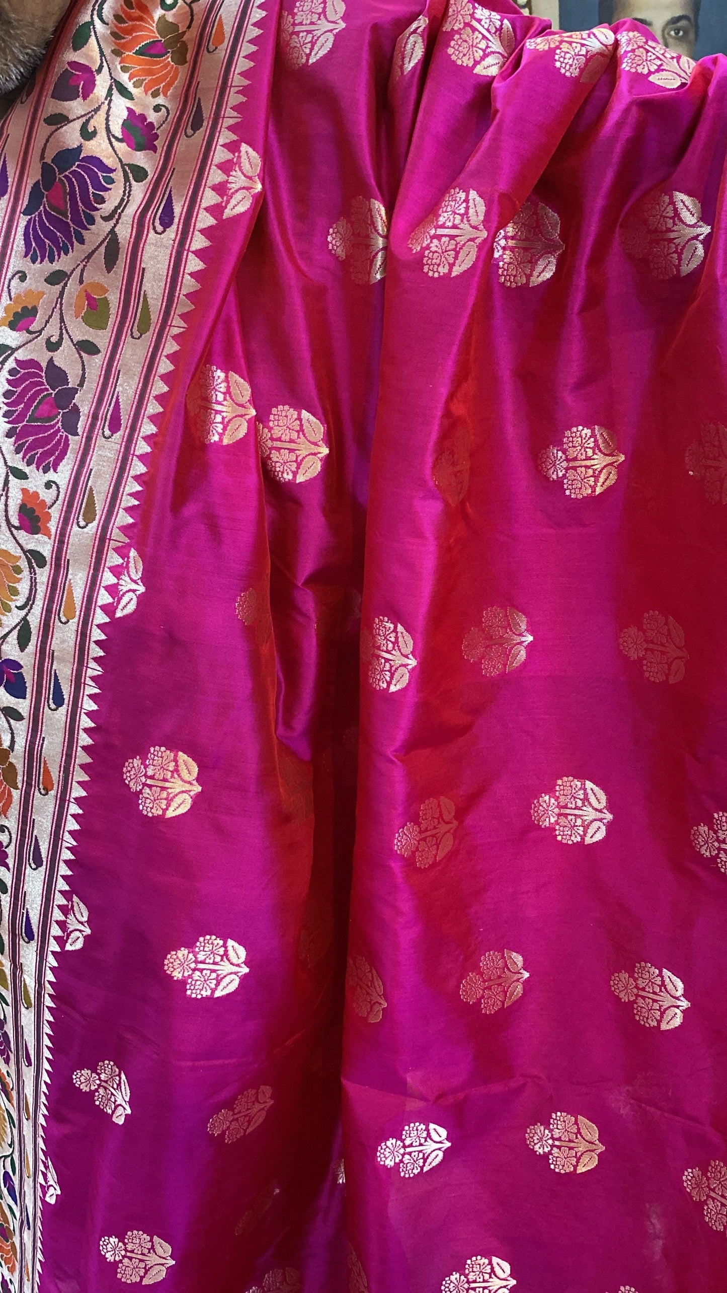 Hot Pink Pure Banarasi Katan Silk Handloom Kadhwa Paithani Saree by Shades Of Benares - banarasi - banarasi saree shop