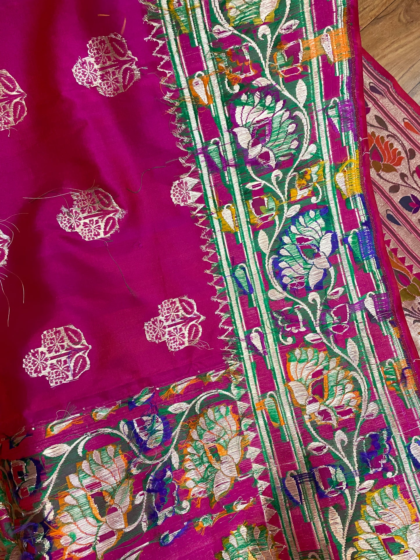 Hot Pink Pure Banarasi Katan Silk Handloom Kadhwa Paithani Saree by Shades Of Benares - banarasi - banarasi saree shop