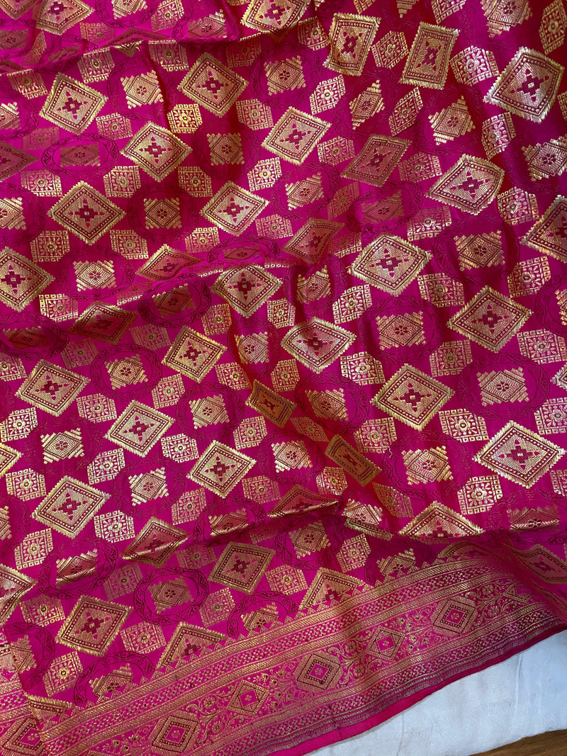 Hot Pink Pure Banarasi Satin Silk Handloom Saree by Shades Of Benares - banarasi - banarasi saree shop