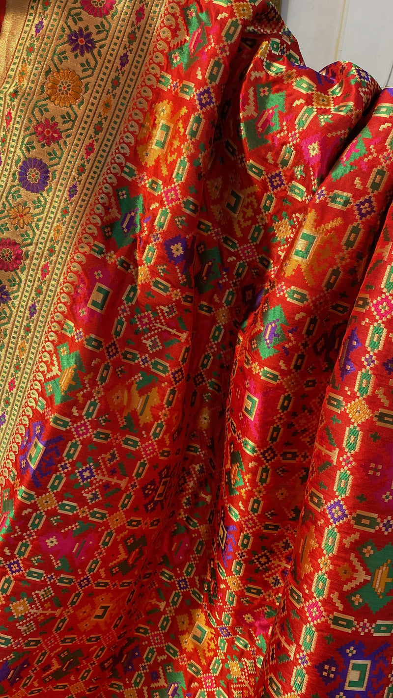 Hot Red Pure Banarasi Katan Silk Paithani Handloom Saree by Shades Of Benares - banarasi - banarasi saree shop