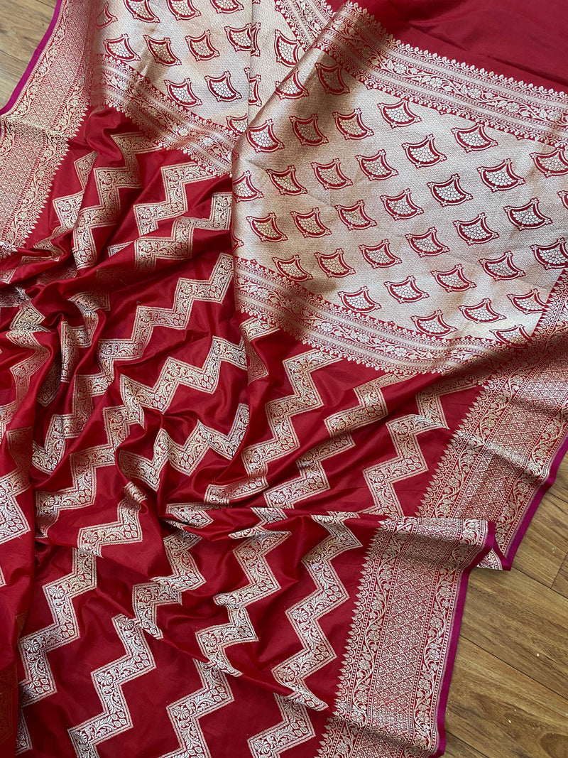 Hot RedPure Banarasi Katan Silk Handloom Saree - Shades Of Benares
