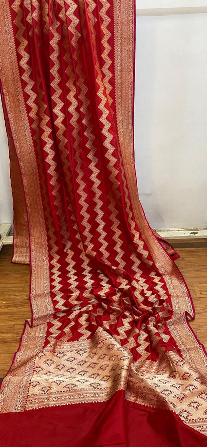 Hot RedPure Banarasi Katan Silk Handloom Saree by Shades Of Benares - banarasi - banarasi saree shop