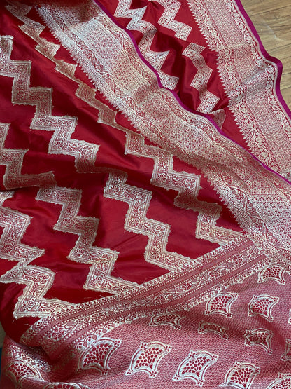 Hot RedPure Banarasi Katan Silk Handloom Saree by Shades Of Benares - banarasi - banarasi saree shop