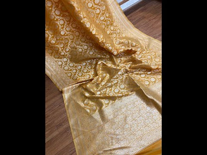 Matt Yellow Pure Banarasi Katan Silk Handloom Saree