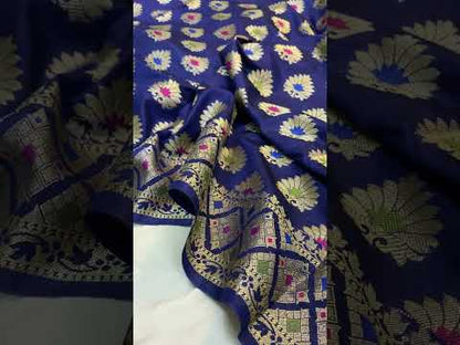 Blue Katan Soft Silk Handloom Banarasi Saree