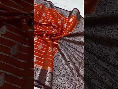 Orange Handloom Katan Soft Silk Banarasi Saree